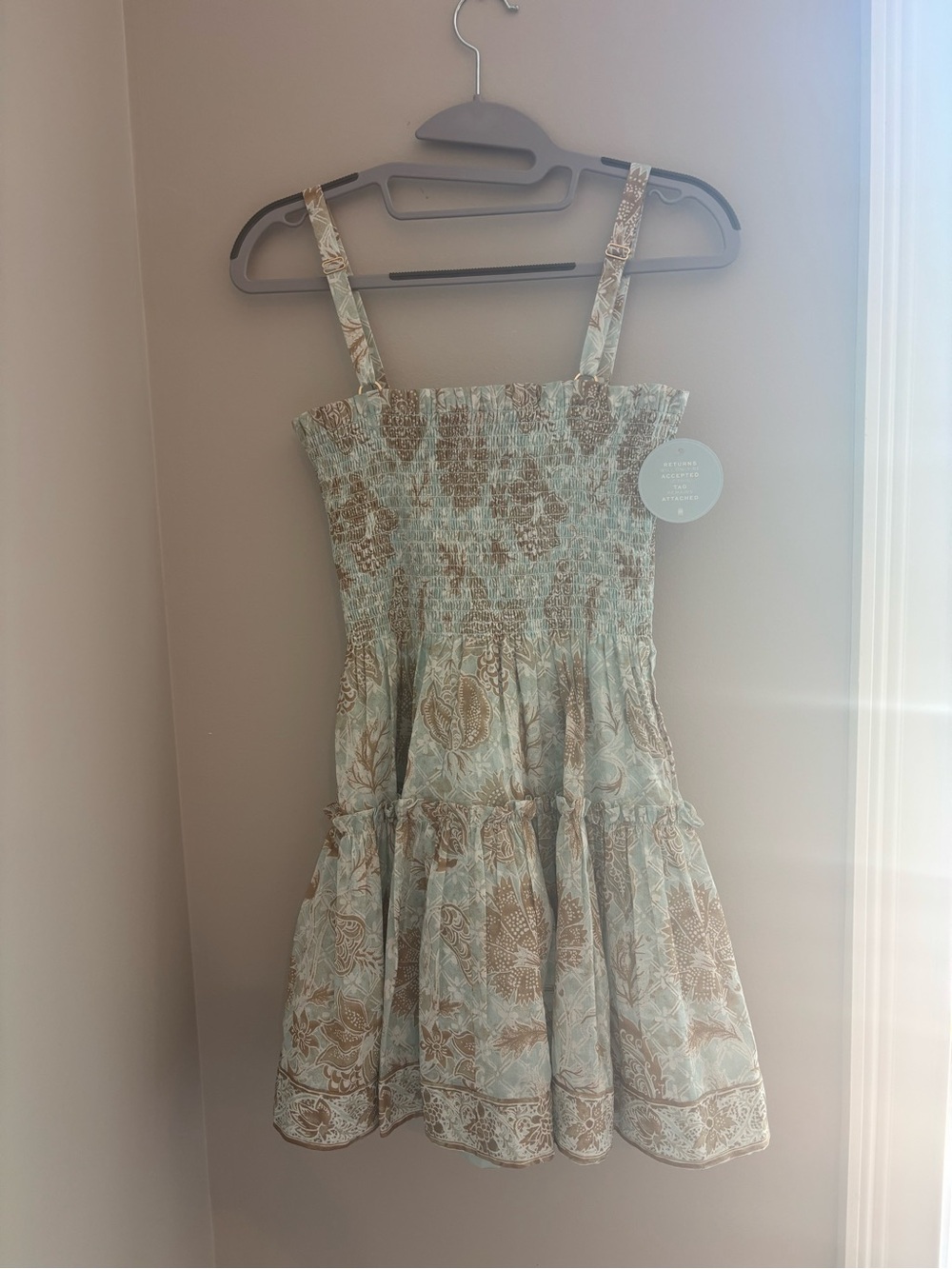 Hill House Light Blue and Beige Smocked Paisley Sundress
